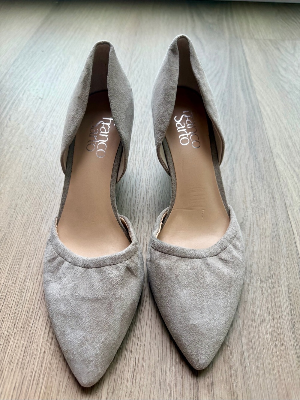 Franco Sarto Taupe Suede Leather Pointed-Toe D'Orsay Shoes